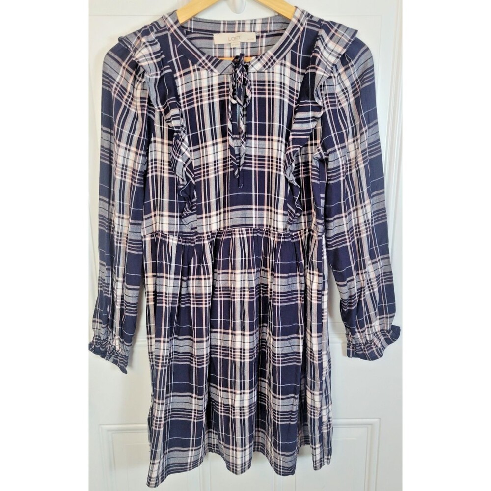NWT LOFT Plaid Long Sleeve Dress Size XSP Petite
